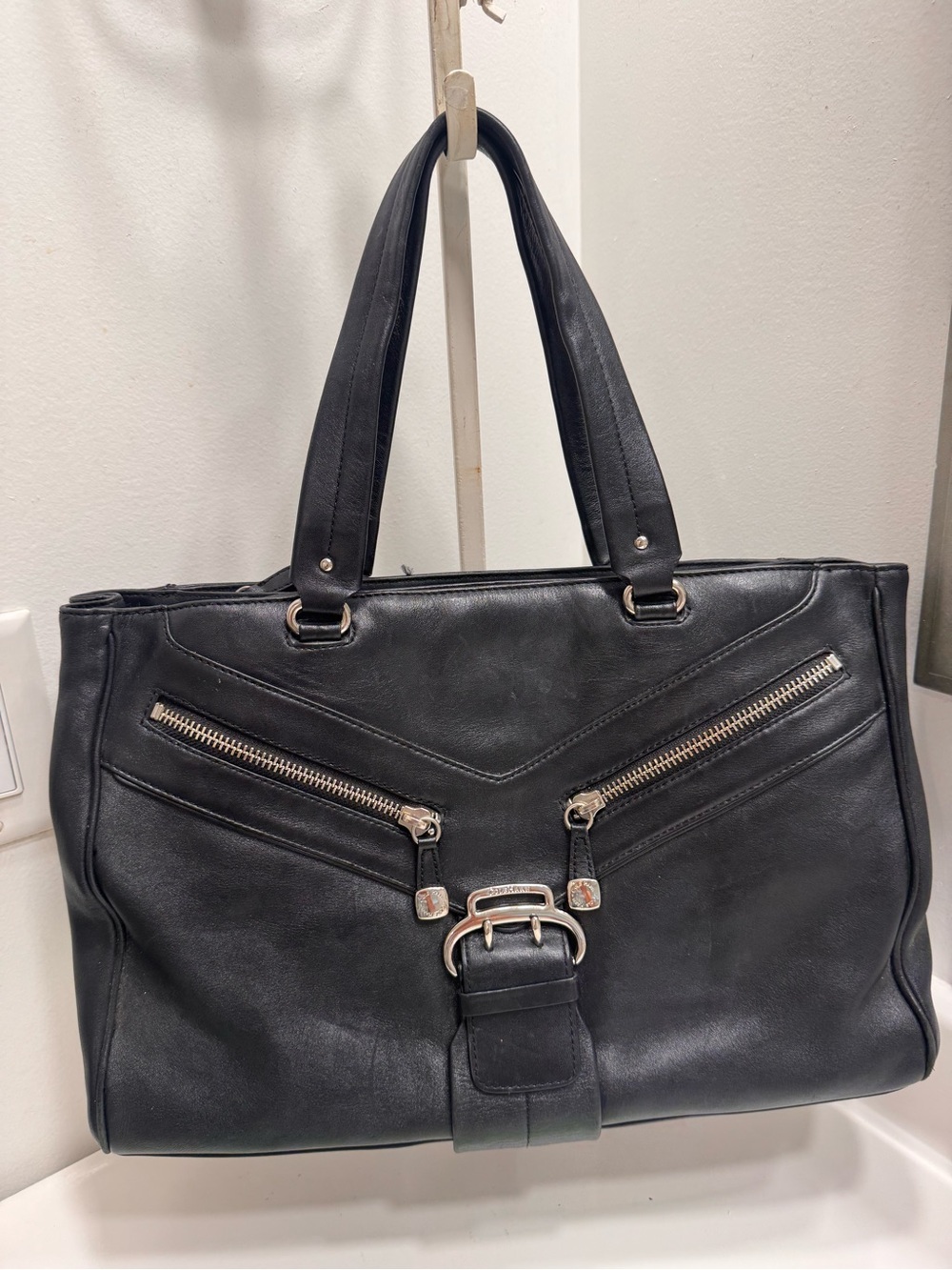 Cole Haan Black Alexa Leather Tote with Silver Hardware